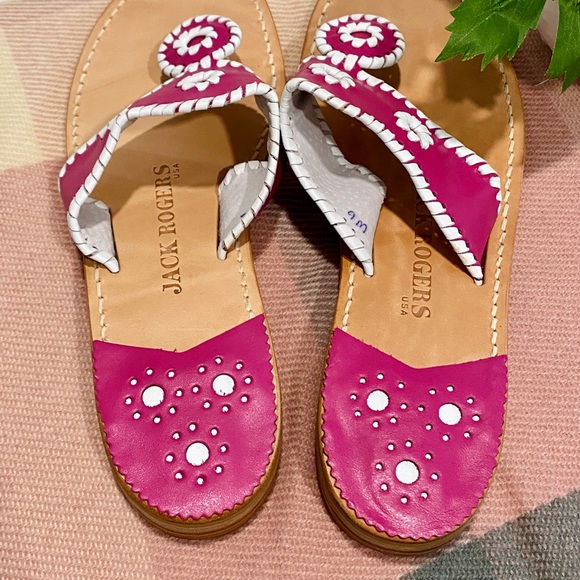 NEW Jack Rogers Navajo Sandals Hot Pink & White - Picture 5 of 6